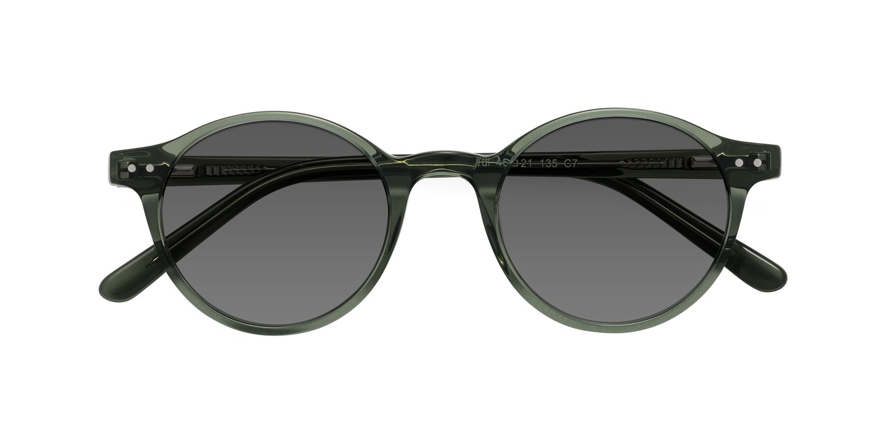 Folded Front of Jardi in Transparent Green with Medium Gray Tinted Lenses