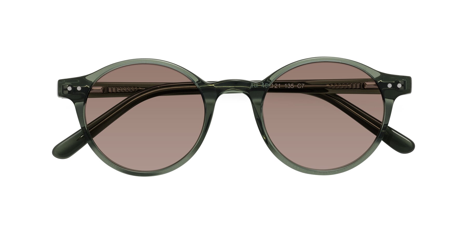 Folded Front of Jardi in Transparent Green with Medium Brown Tinted Lenses