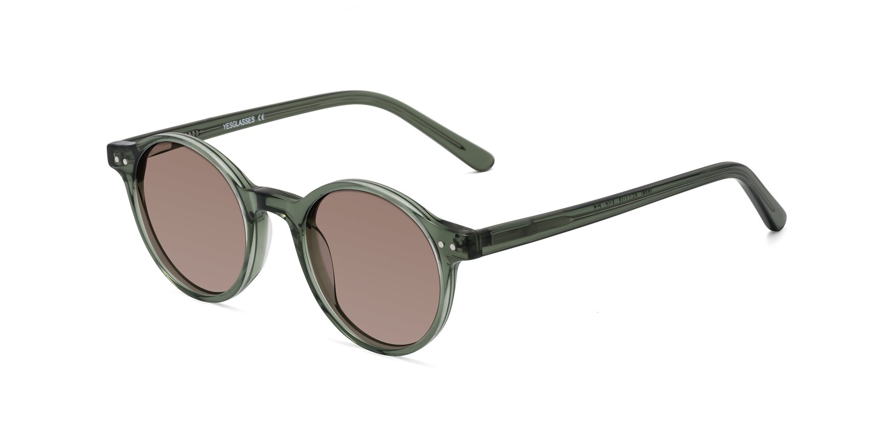 Angle of Jardi in Transparent Green with Medium Brown Tinted Lenses