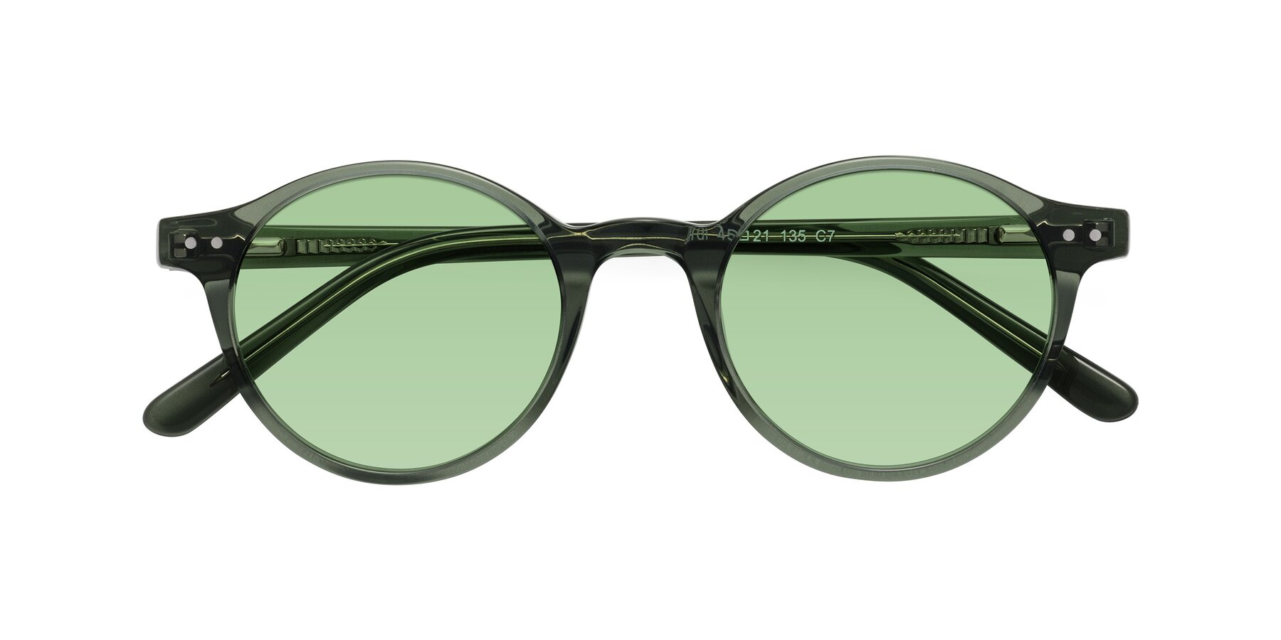 Folded Front of Jardi in Transparent Green with Medium Green Tinted Lenses