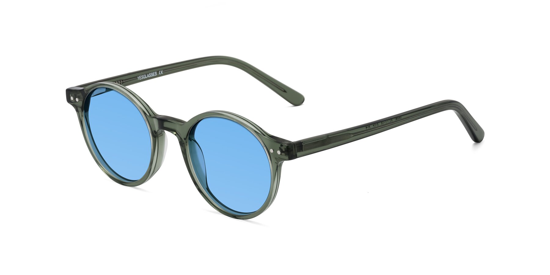 Angle of Jardi in Transparent Green with Medium Blue Tinted Lenses