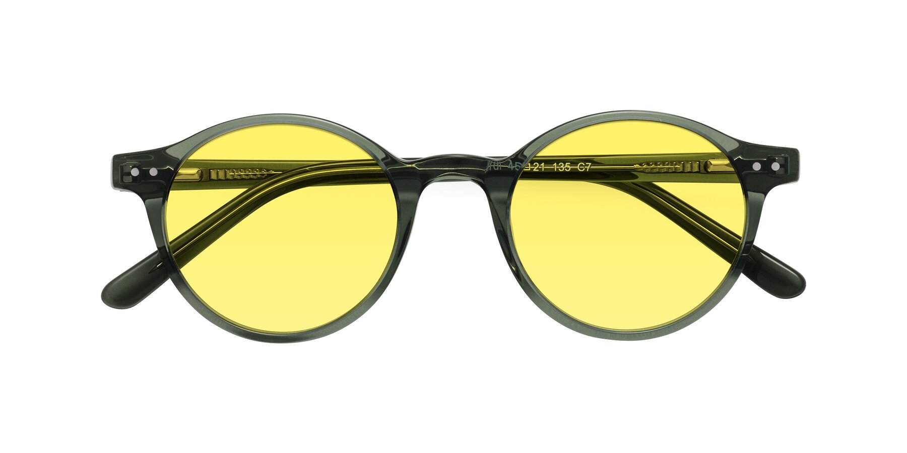 Folded Front of Jardi in Transparent Green with Medium Yellow Tinted Lenses