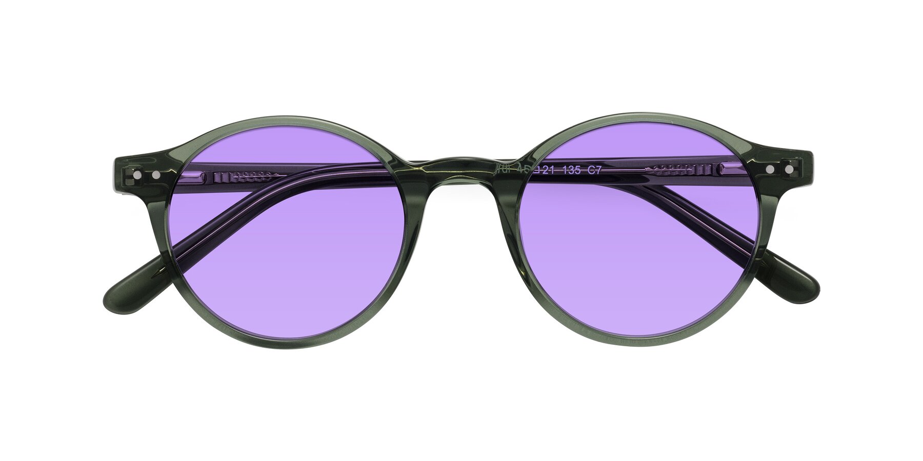 Folded Front of Jardi in Transparent Green with Medium Purple Tinted Lenses