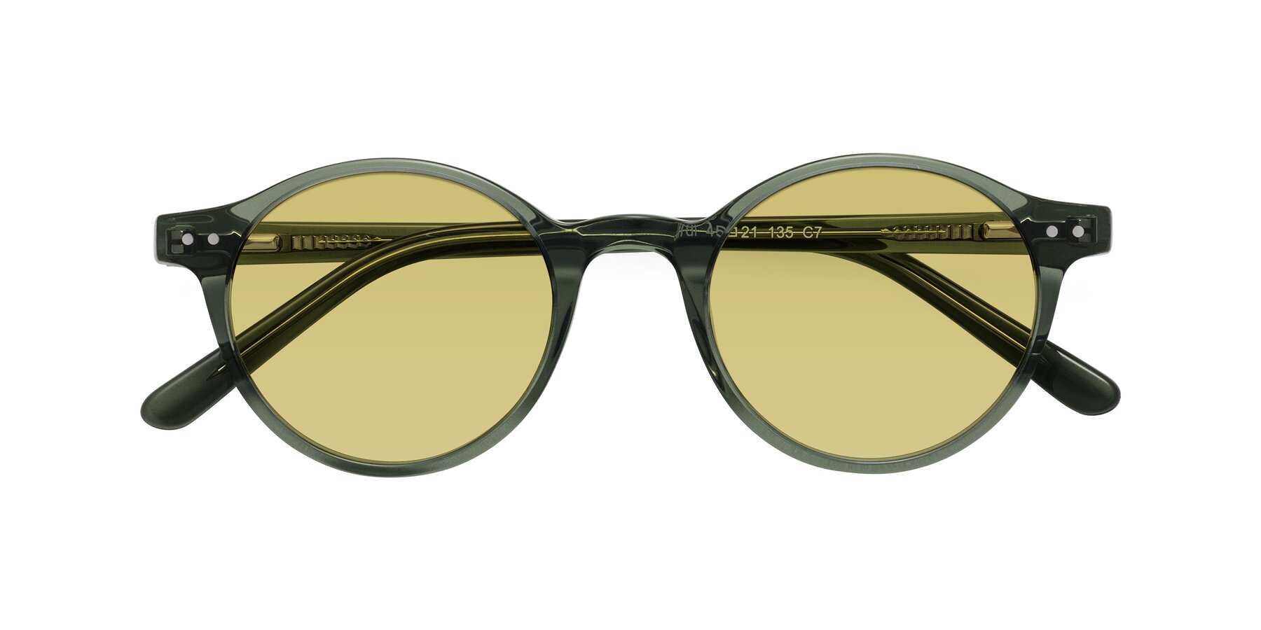 Folded Front of Jardi in Transparent Green with Medium Champagne Tinted Lenses