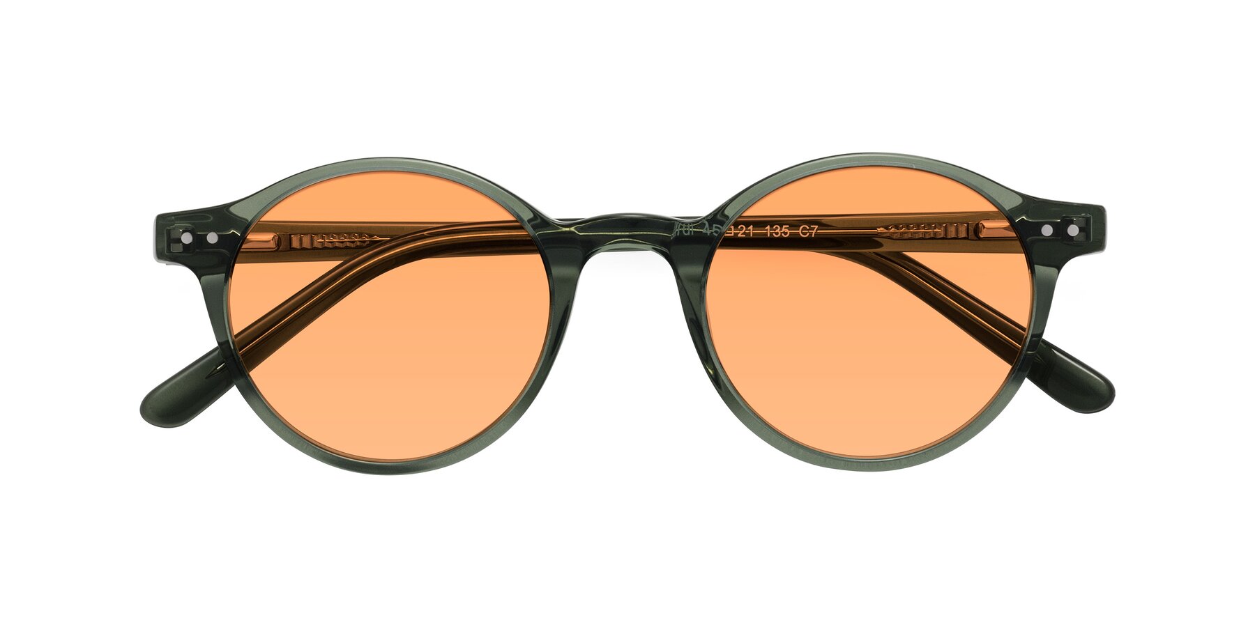 Folded Front of Jardi in Transparent Green with Medium Orange Tinted Lenses