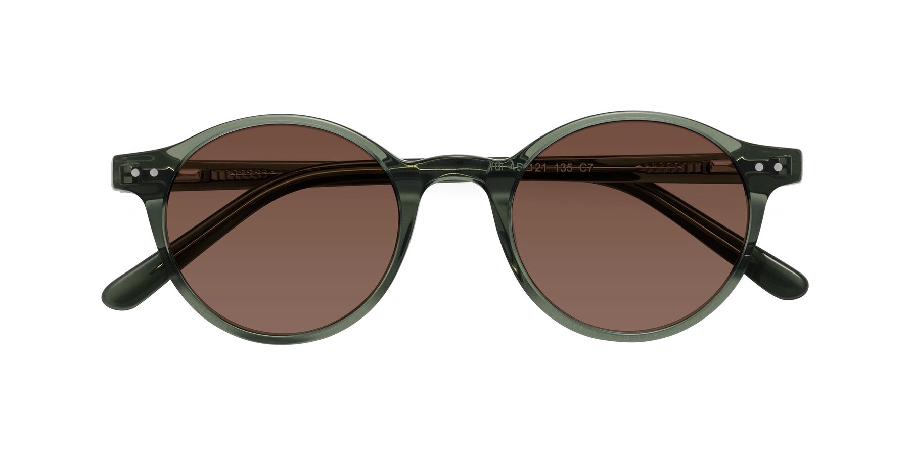 Folded Front of Jardi in Transparent Green with Brown Tinted Lenses