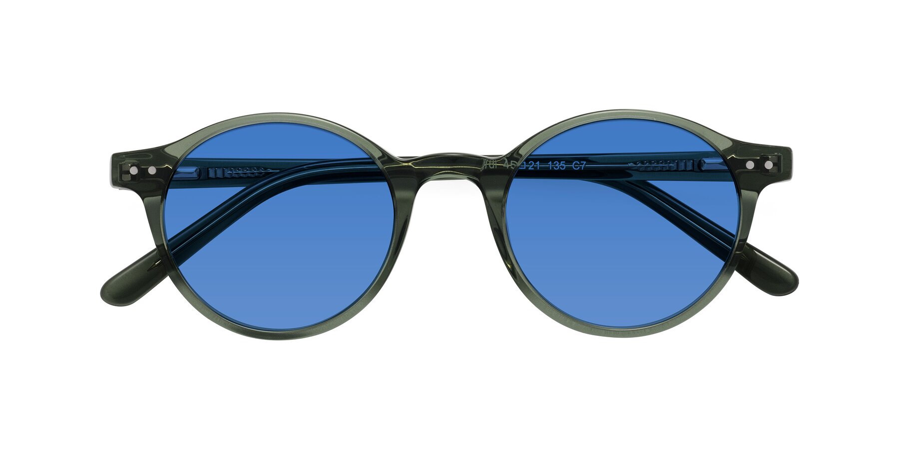 Folded Front of Jardi in Transparent Green with Blue Tinted Lenses