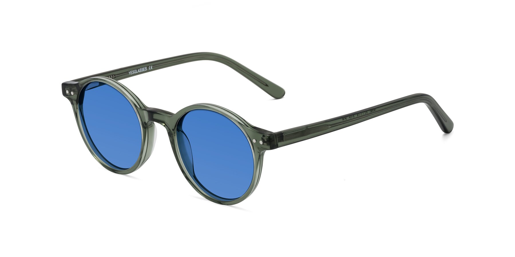 Angle of Jardi in Transparent Green with Blue Tinted Lenses