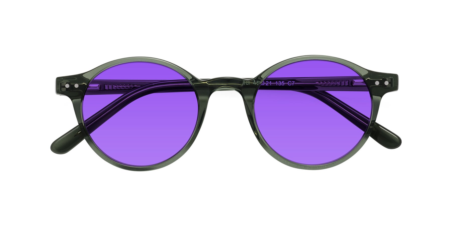 Folded Front of Jardi in Transparent Green with Purple Tinted Lenses