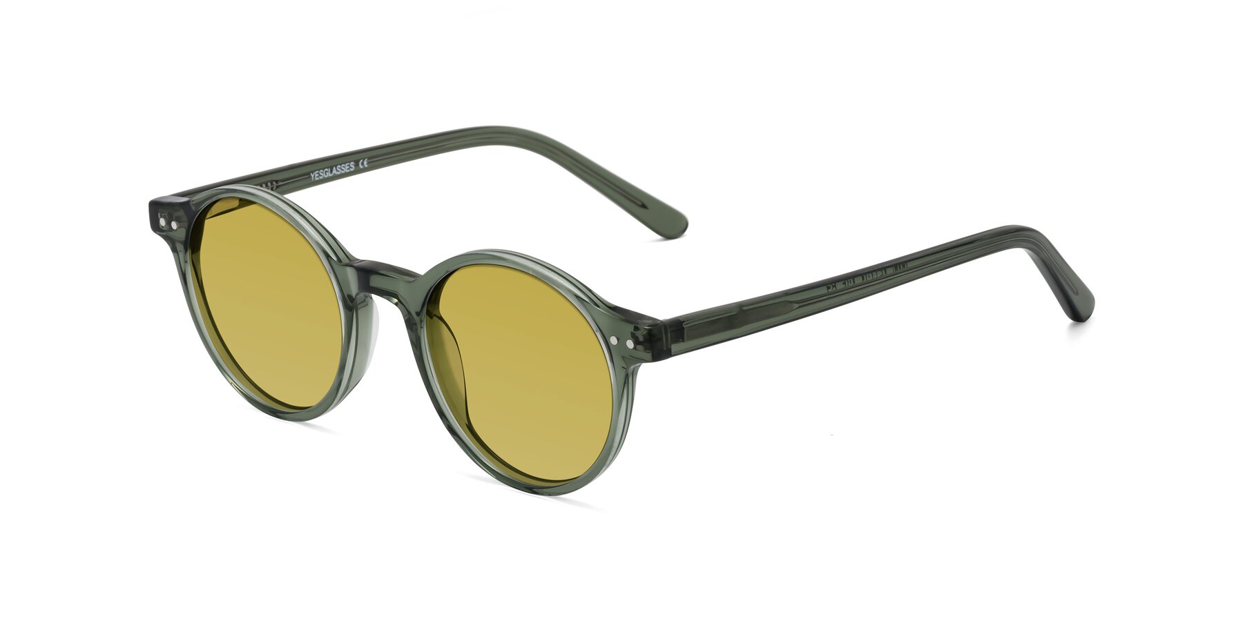 Angle of Jardi in Transparent Green with Champagne Tinted Lenses