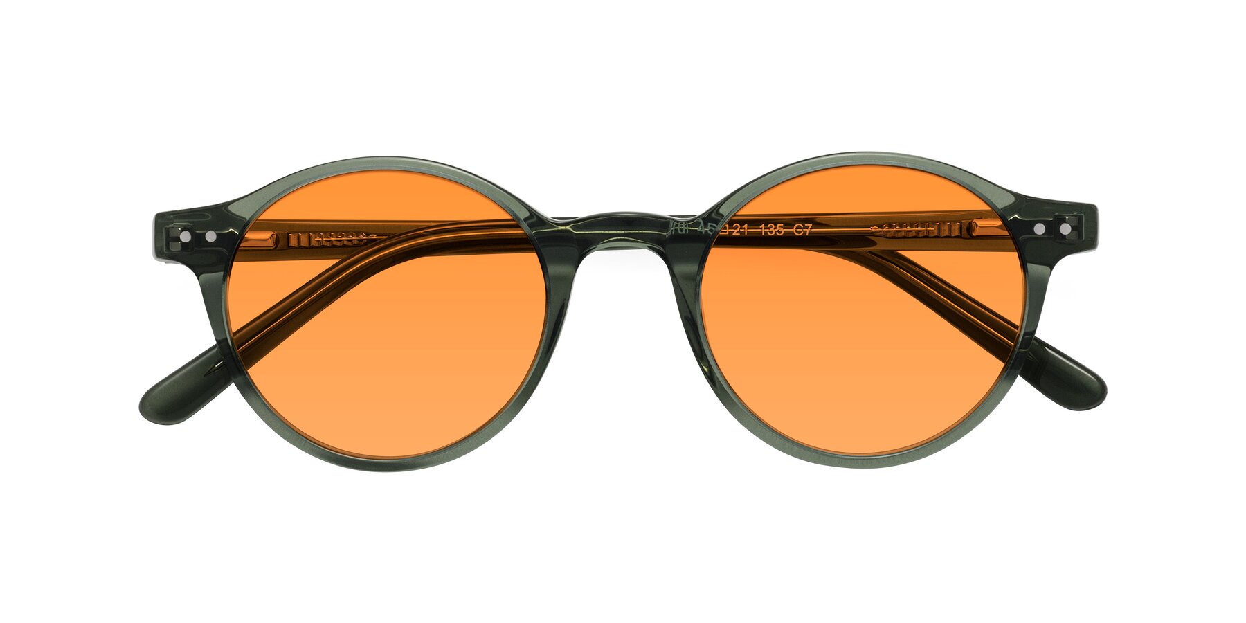 Folded Front of Jardi in Transparent Green with Orange Tinted Lenses