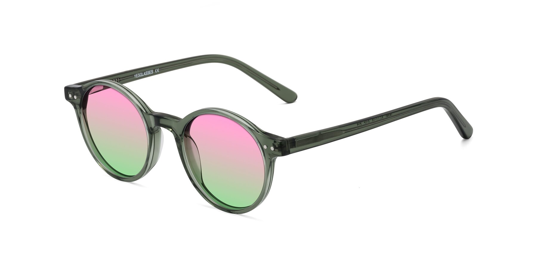 Angle of Jardi in Transparent Green with Pink / Green Gradient Lenses