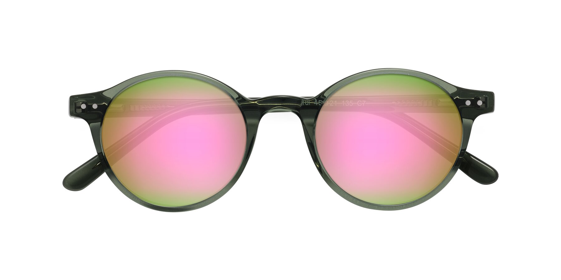 Folded Front of Jardi in Transparent Green with Pink Mirrored Lenses