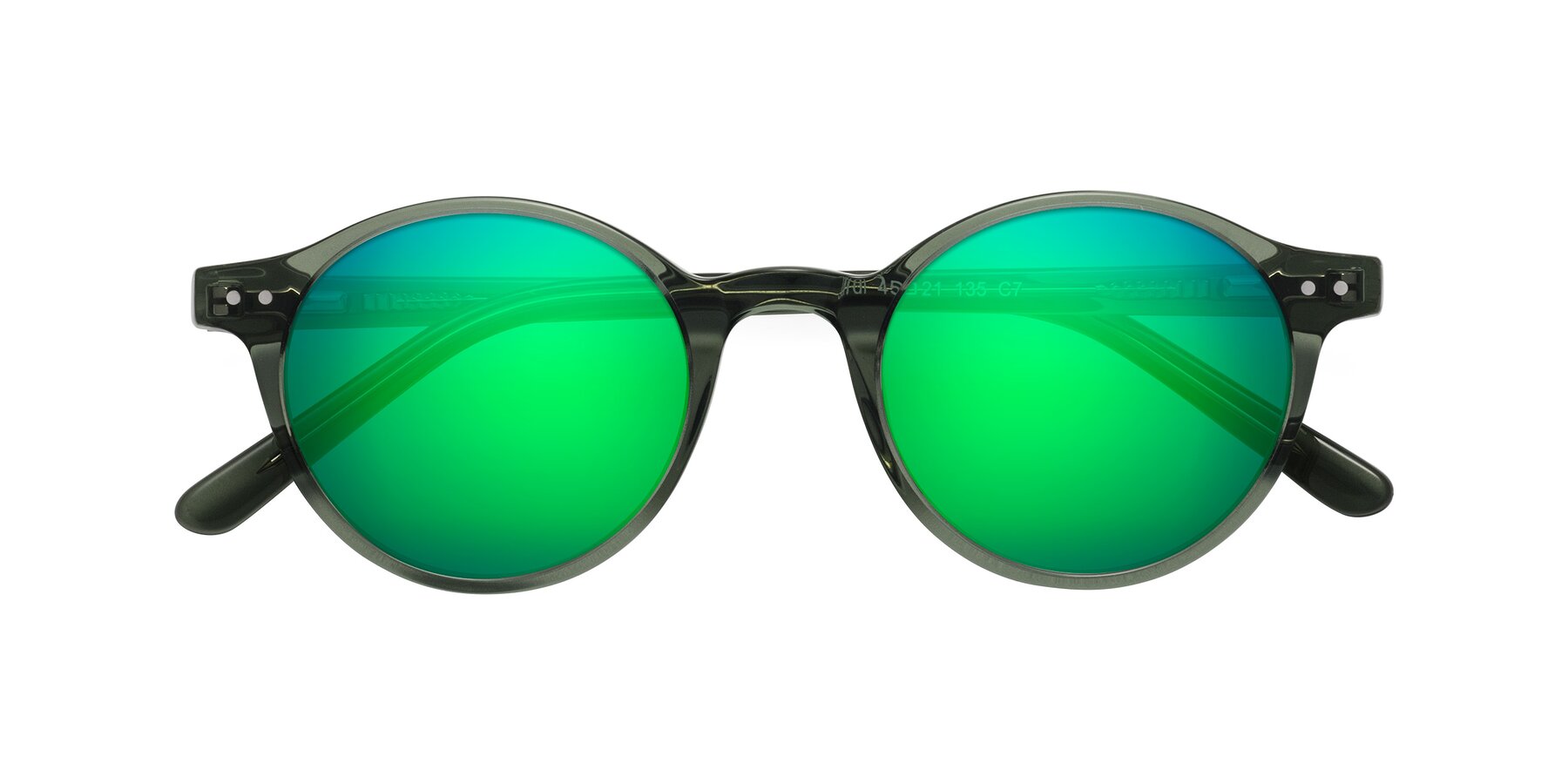 Folded Front of Jardi in Transparent Green with Green Mirrored Lenses