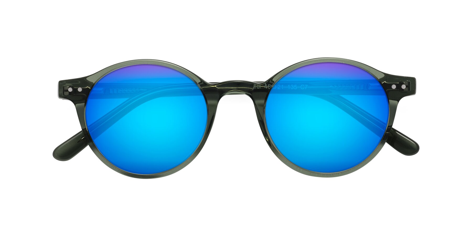 Folded Front of Jardi in Transparent Green with Blue Mirrored Lenses