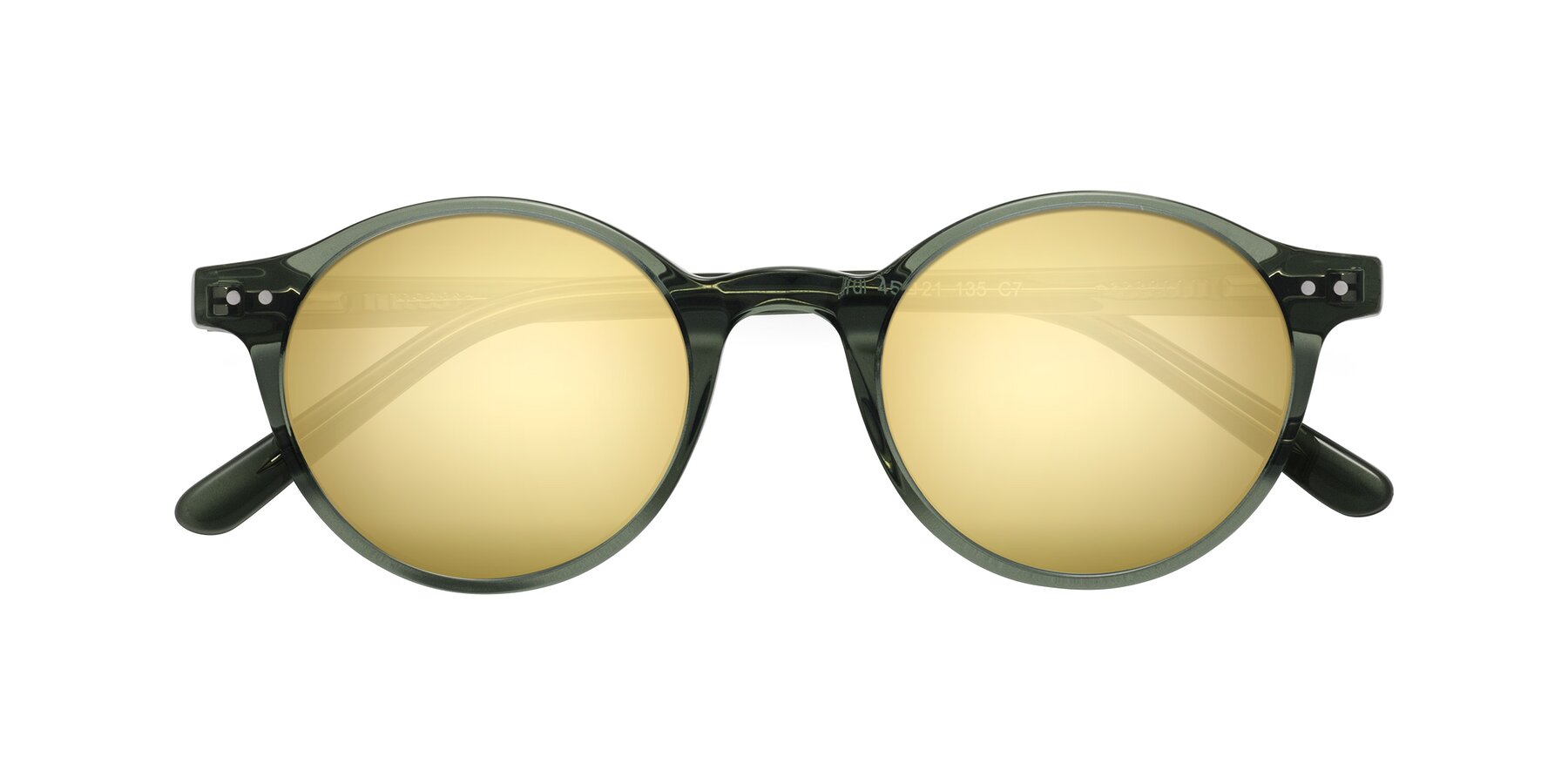 Folded Front of Jardi in Transparent Green with Gold Mirrored Lenses