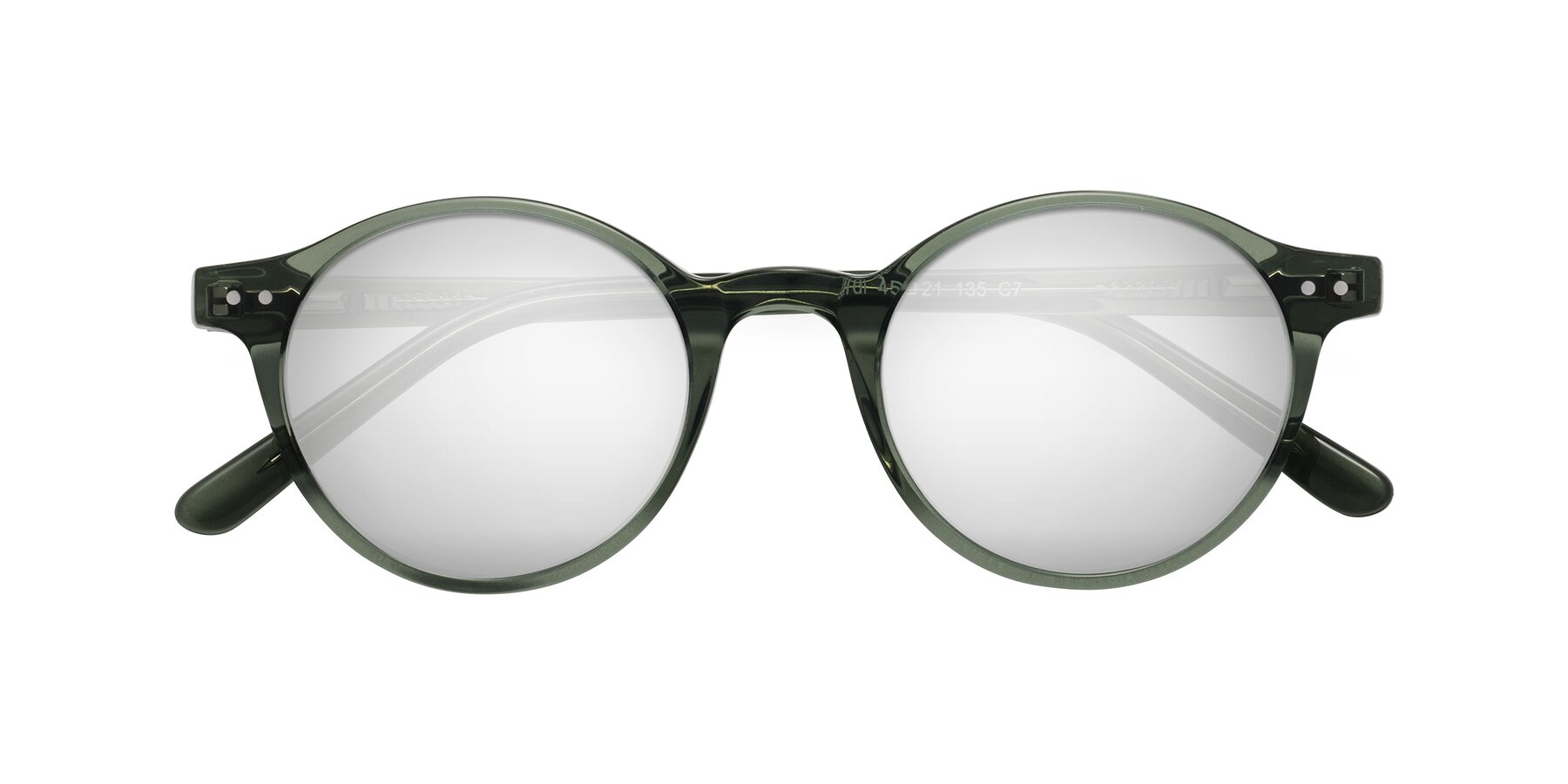 Folded Front of Jardi in Transparent Green with Silver Mirrored Lenses