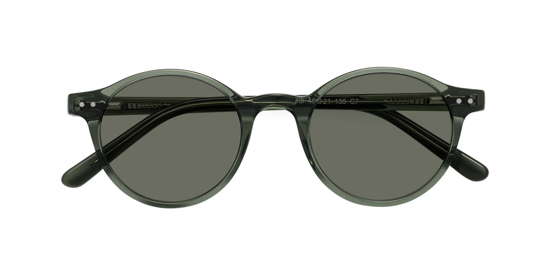 Folded Front of Jardi in Transparent Green with Gray Polarized Lenses