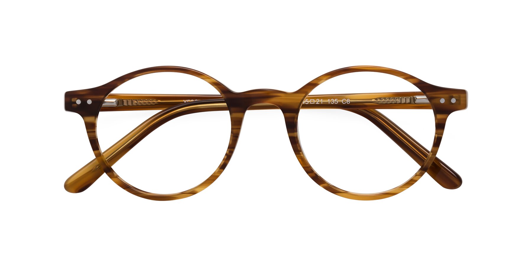 Folded Front of Jardi in Amber Striped with Clear Reading Eyeglass Lenses