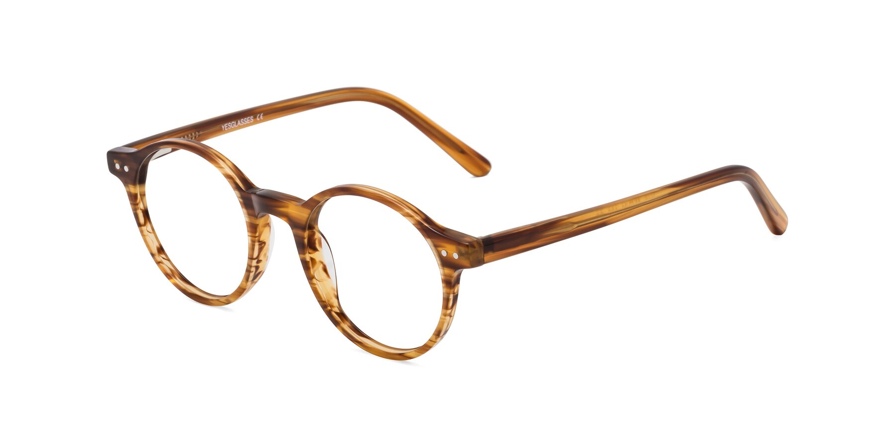 Angle of Jardi in Amber Striped with Clear Eyeglass Lenses