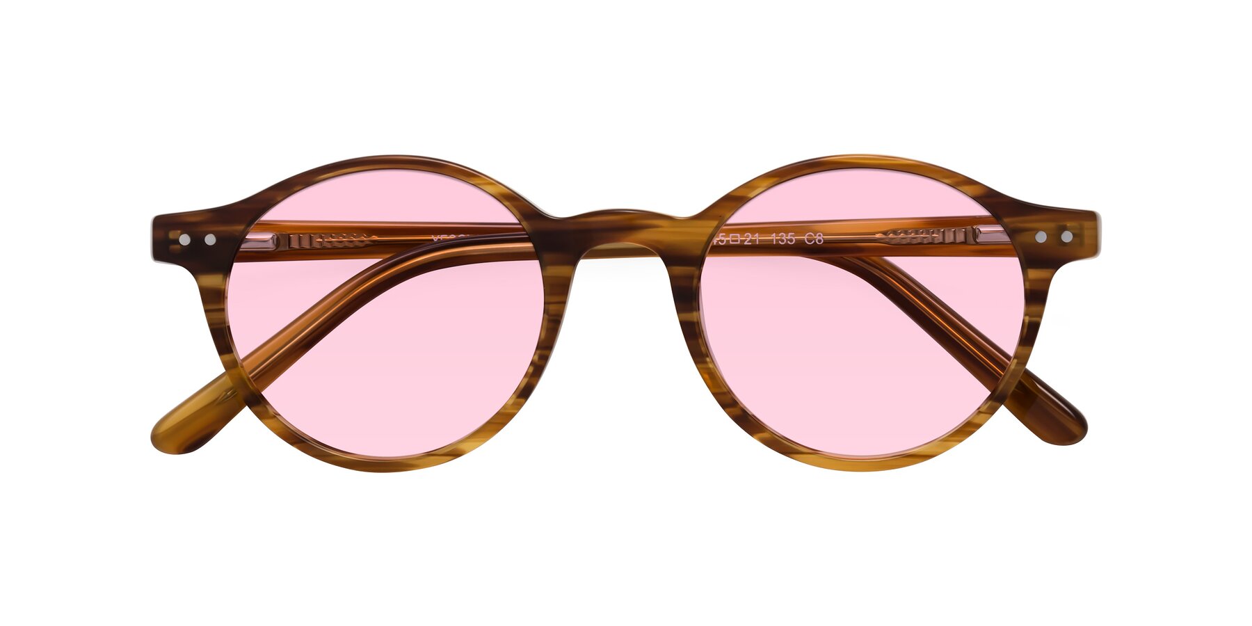 Folded Front of Jardi in Amber Striped with Light Pink Tinted Lenses