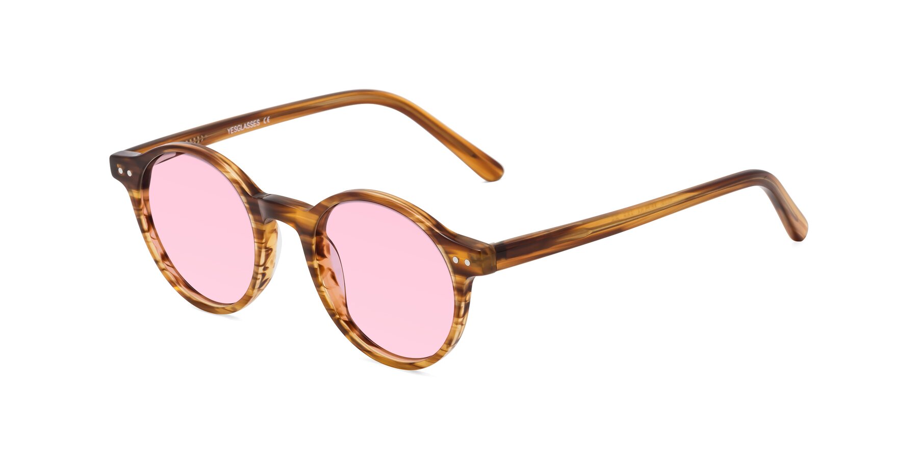 Angle of Jardi in Amber Striped with Light Pink Tinted Lenses