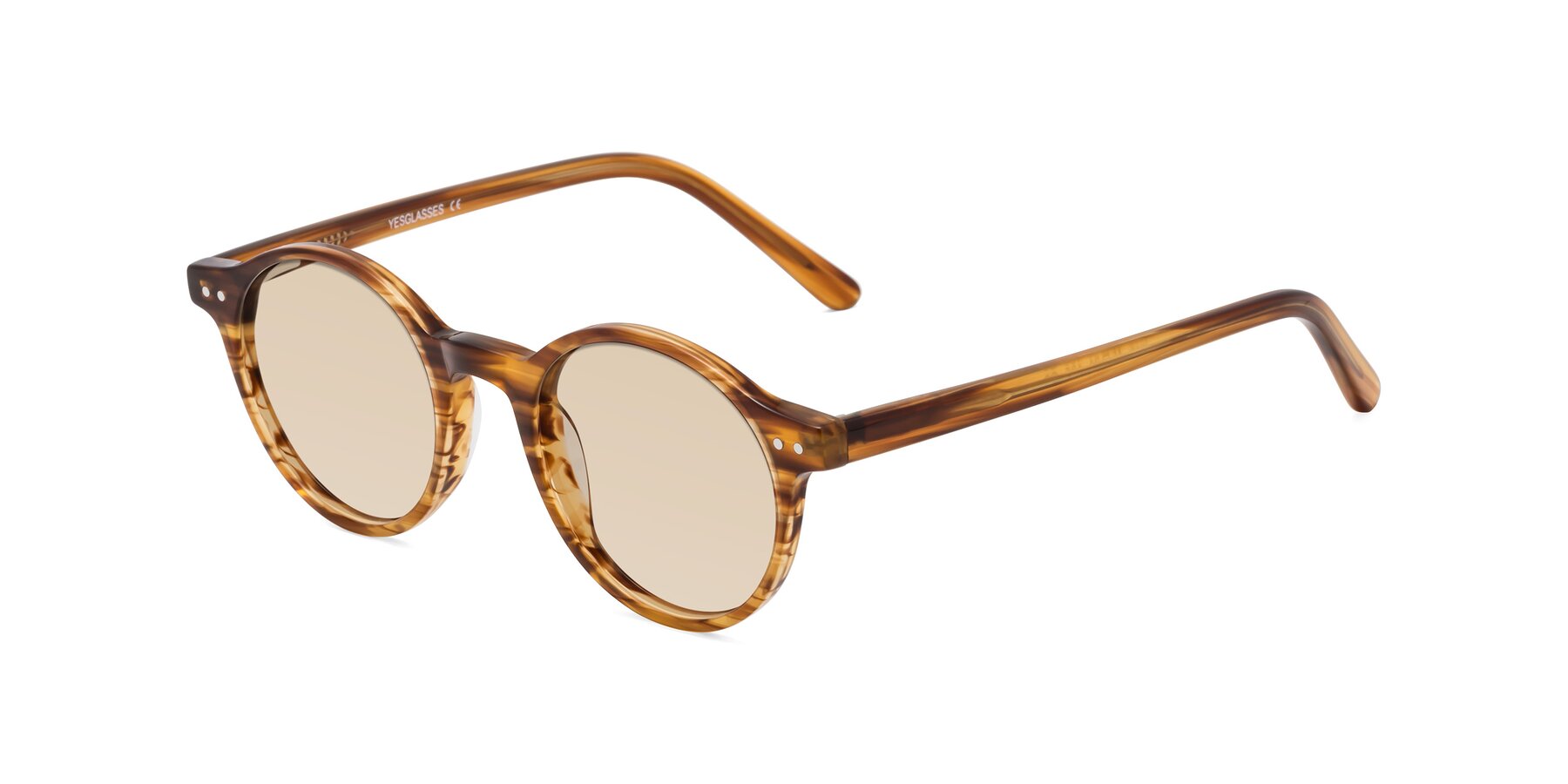 Angle of Jardi in Amber Striped with Light Brown Tinted Lenses