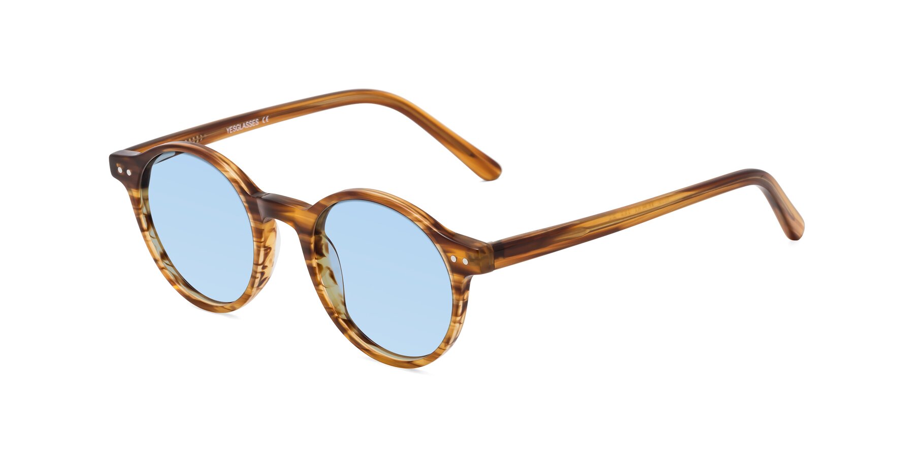 Angle of Jardi in Amber Striped with Light Blue Tinted Lenses