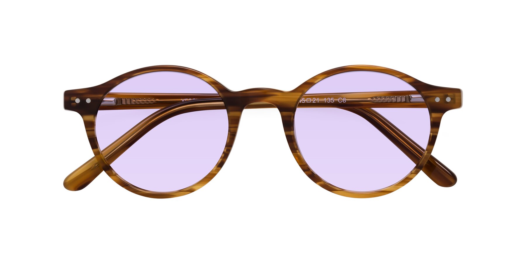 Folded Front of Jardi in Amber Striped with Light Purple Tinted Lenses