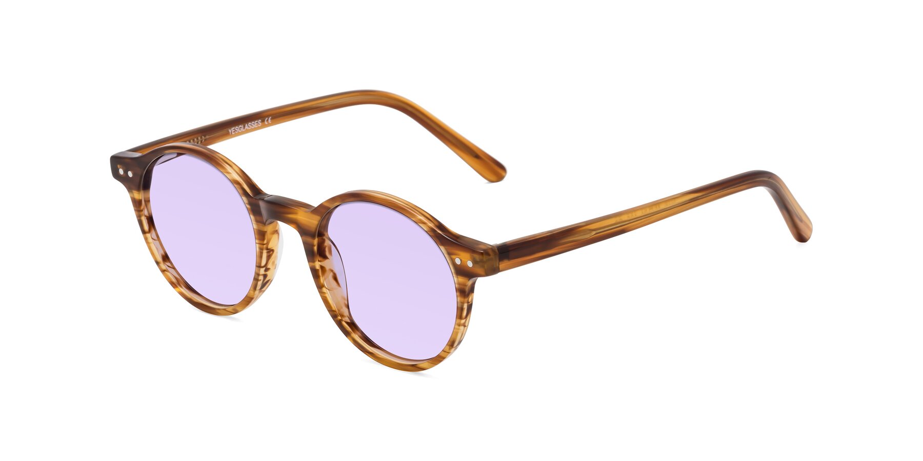 Angle of Jardi in Amber Striped with Light Purple Tinted Lenses