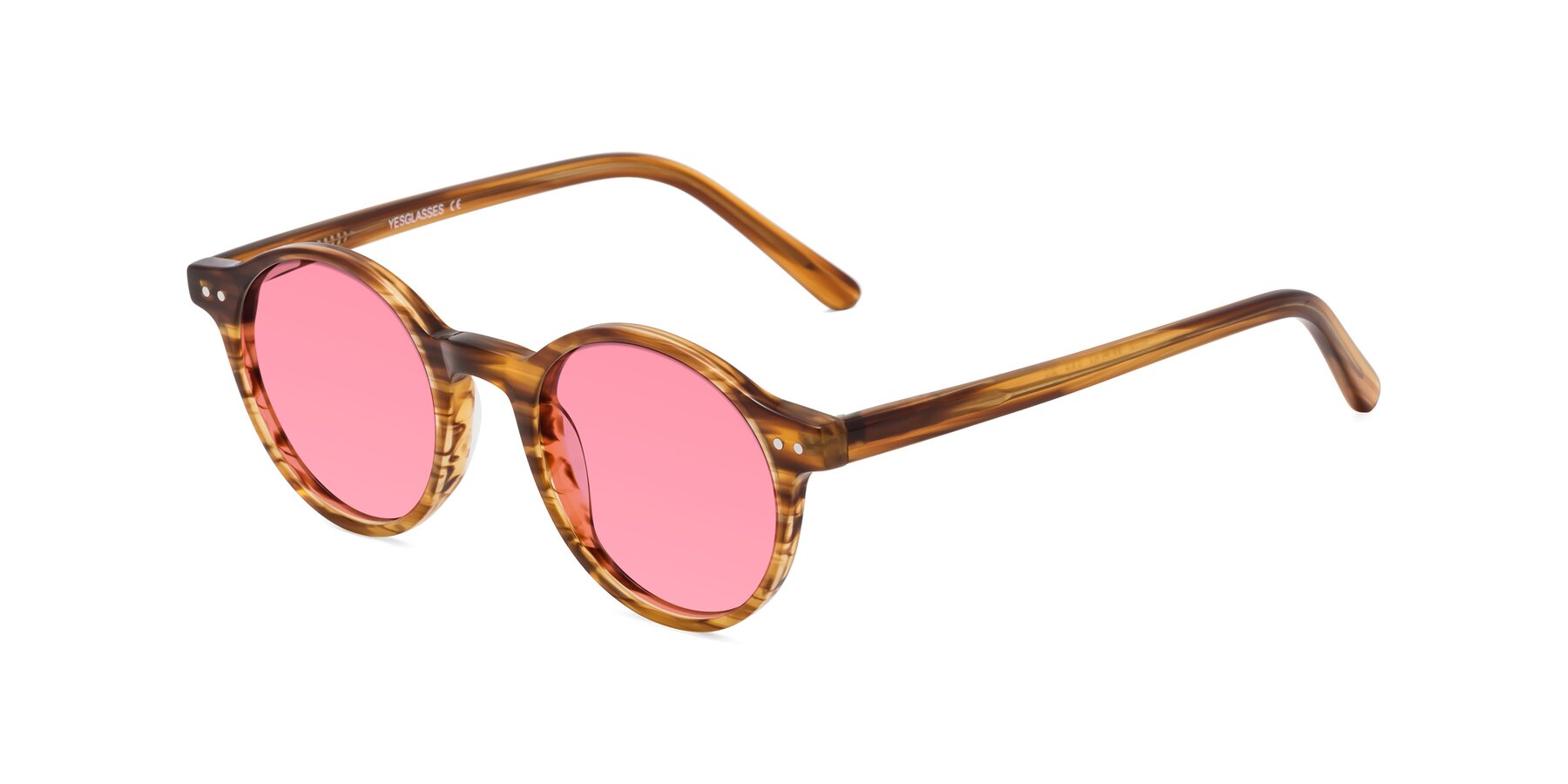 Angle of Jardi in Amber Striped with Pink Tinted Lenses