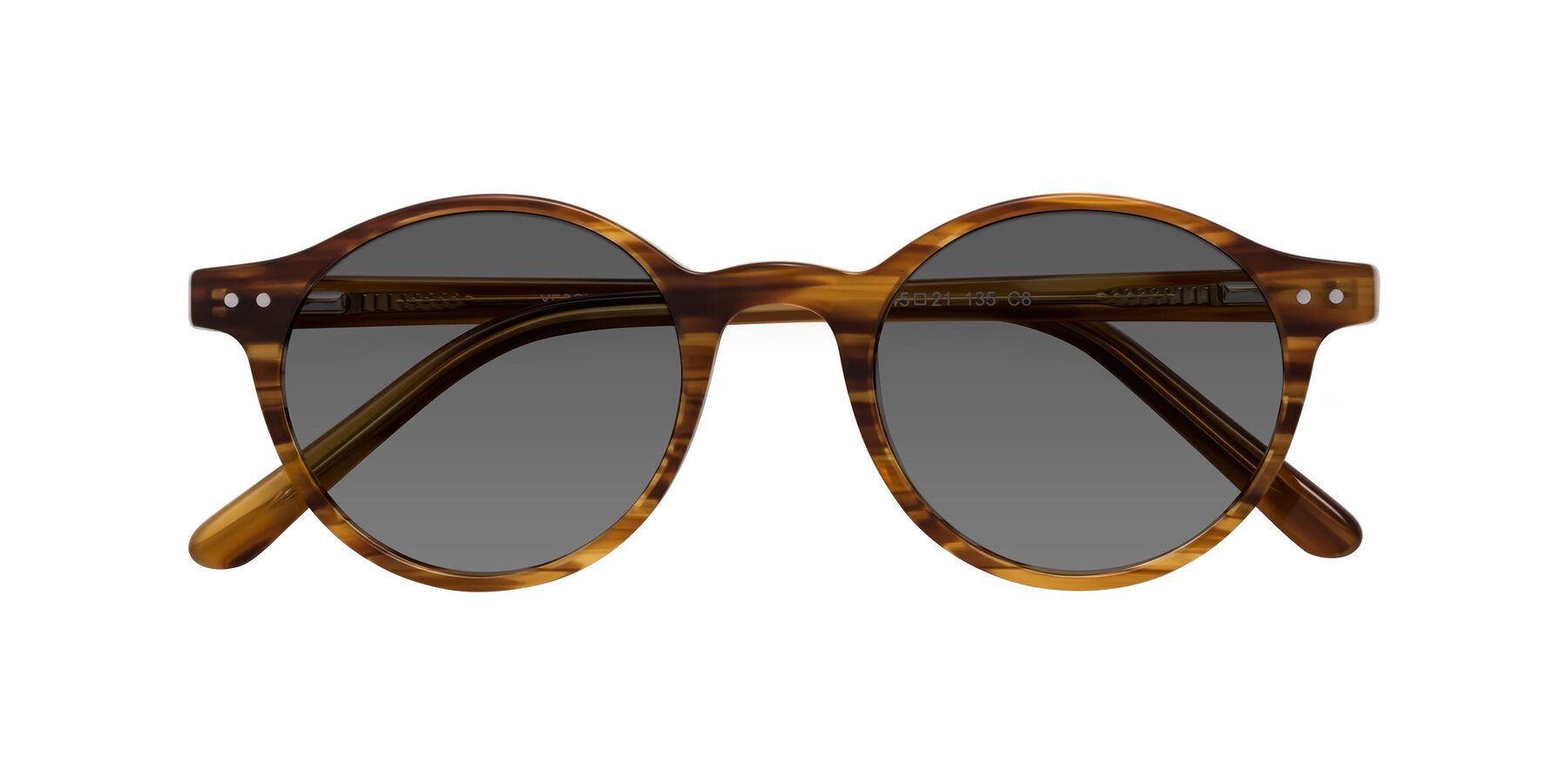 Folded Front of Jardi in Amber Striped with Medium Gray Tinted Lenses