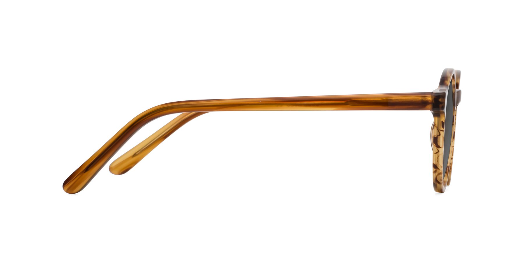 Side of Jardi in Amber Striped with Medium Gray Tinted Lenses