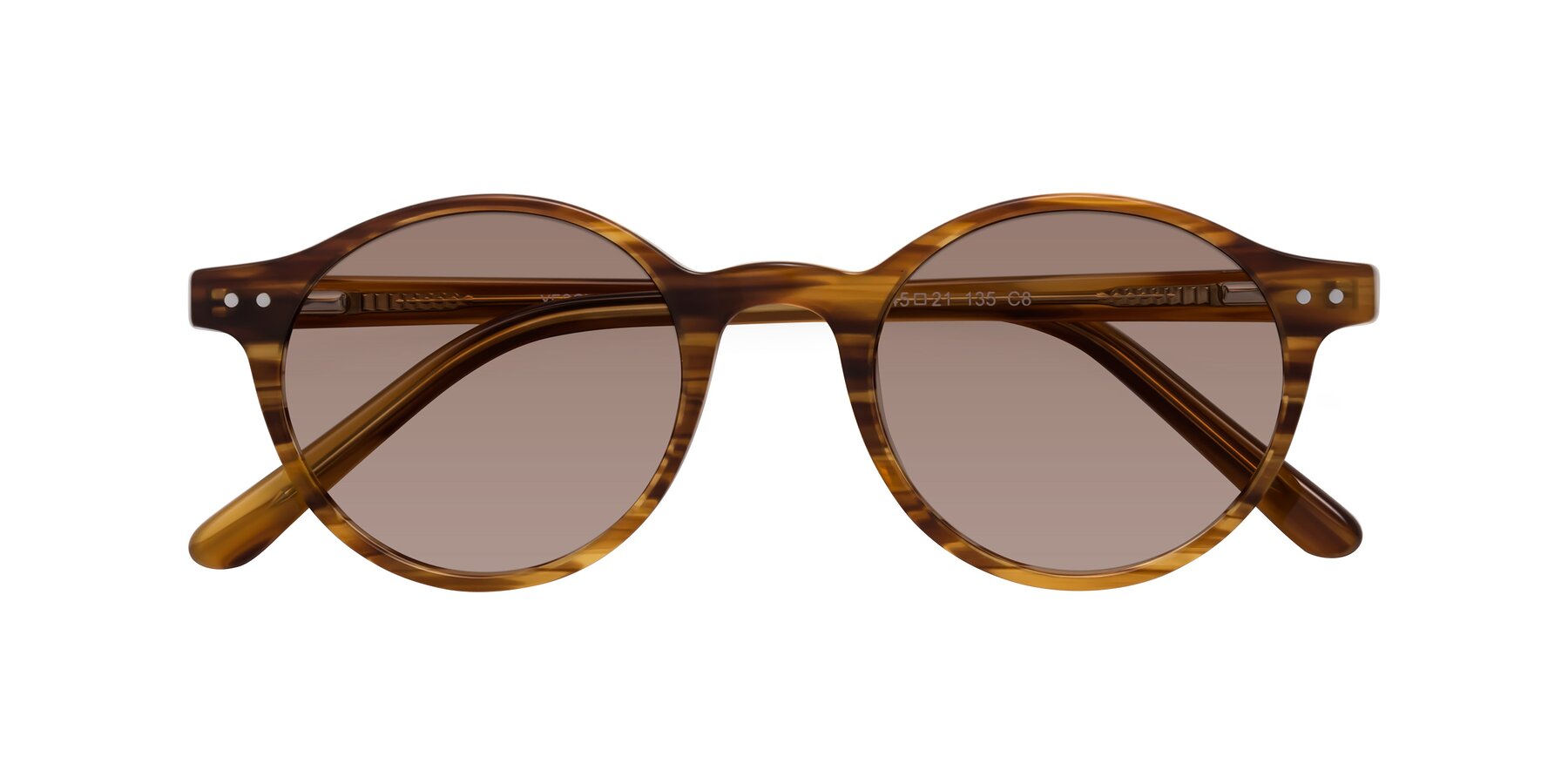 Folded Front of Jardi in Amber Striped with Medium Brown Tinted Lenses