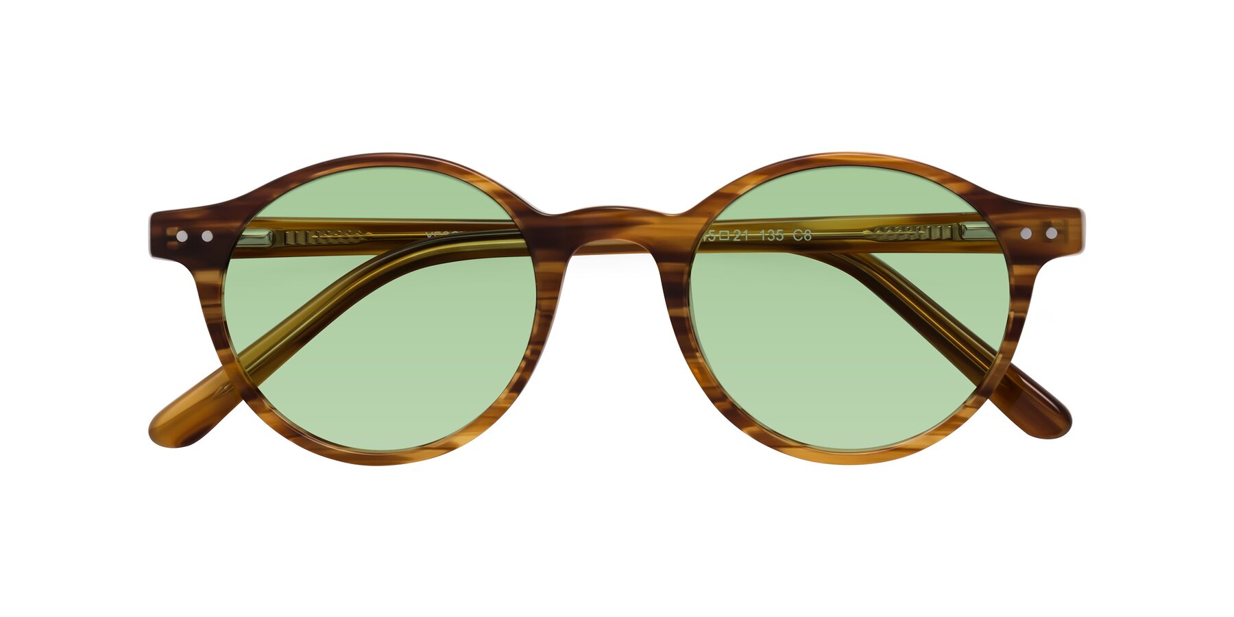 Folded Front of Jardi in Amber Striped with Medium Green Tinted Lenses