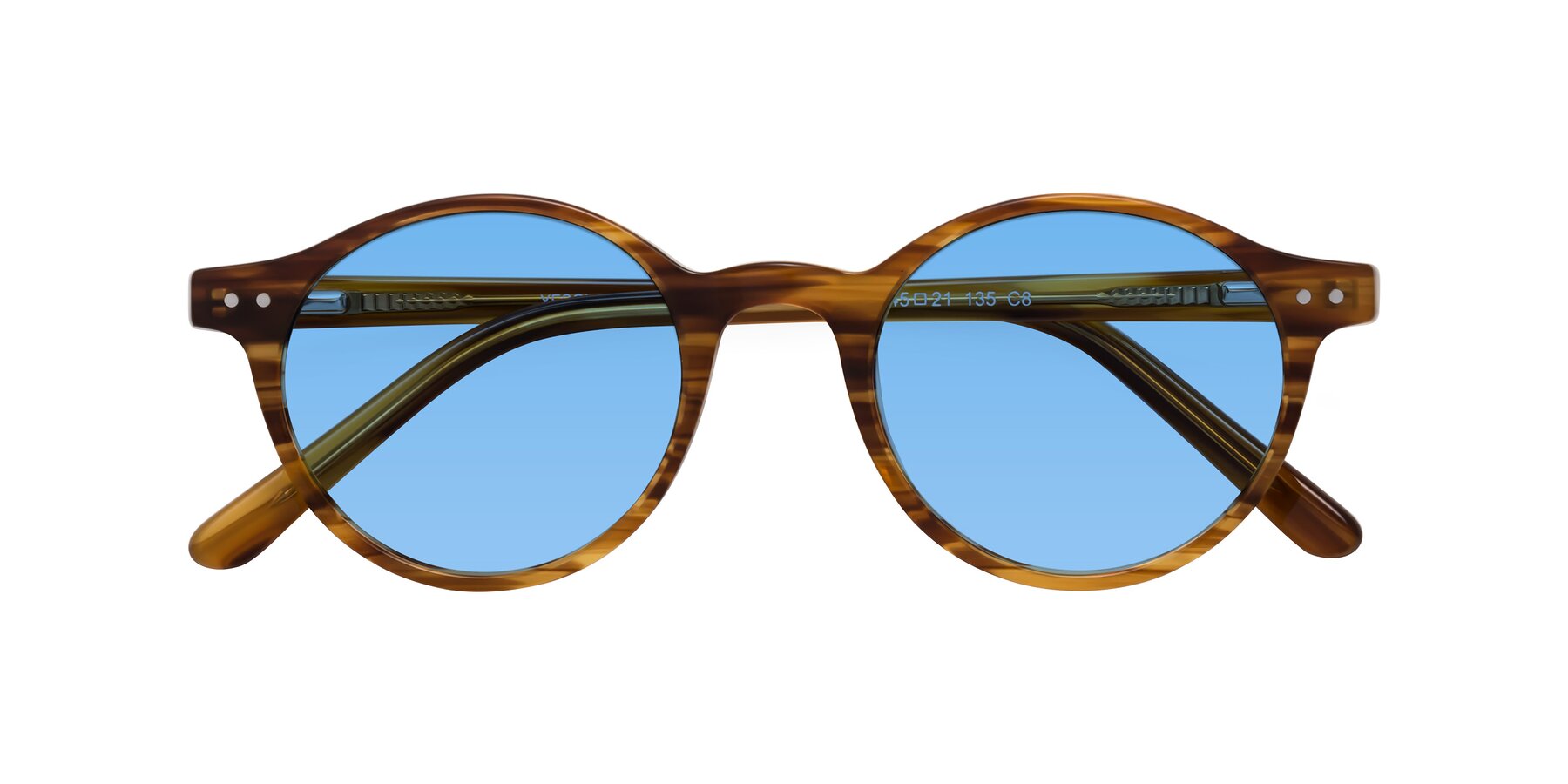 Folded Front of Jardi in Amber Striped with Medium Blue Tinted Lenses