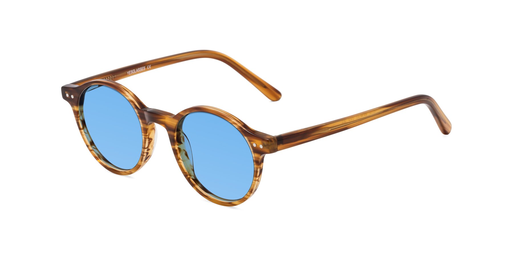 Angle of Jardi in Amber Striped with Medium Blue Tinted Lenses