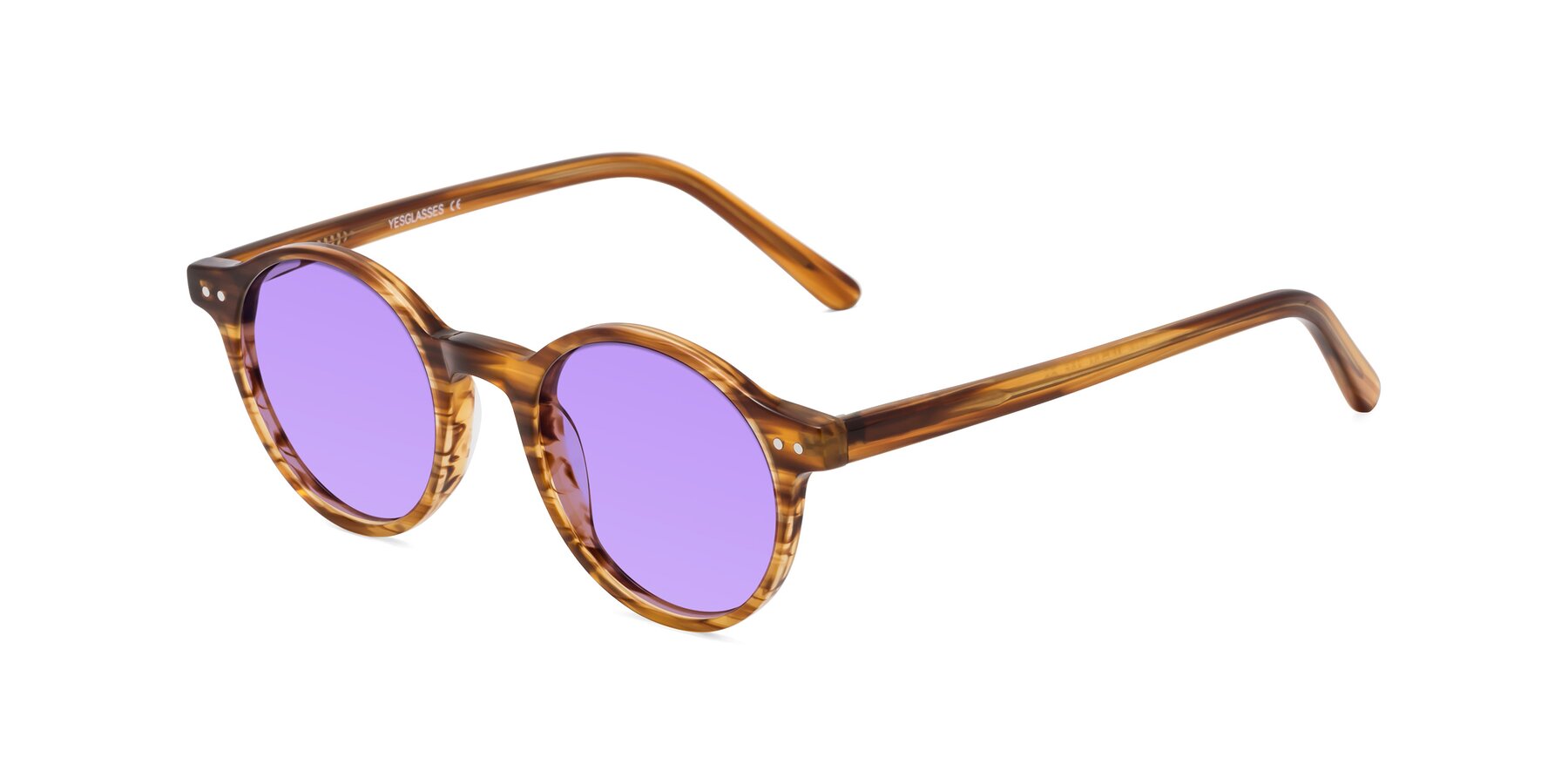 Angle of Jardi in Amber Striped with Medium Purple Tinted Lenses