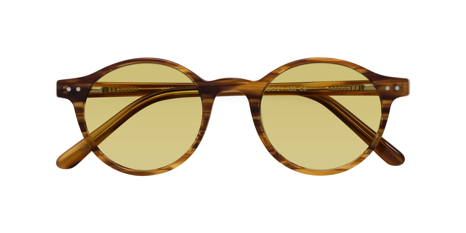 Folded Front of Jardi in Amber Striped with Medium Champagne Tinted Lenses