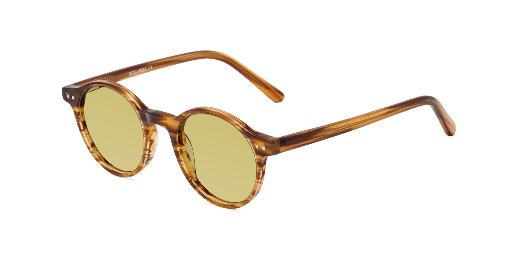 Angle of Jardi in Amber Striped with Medium Champagne Tinted Lenses