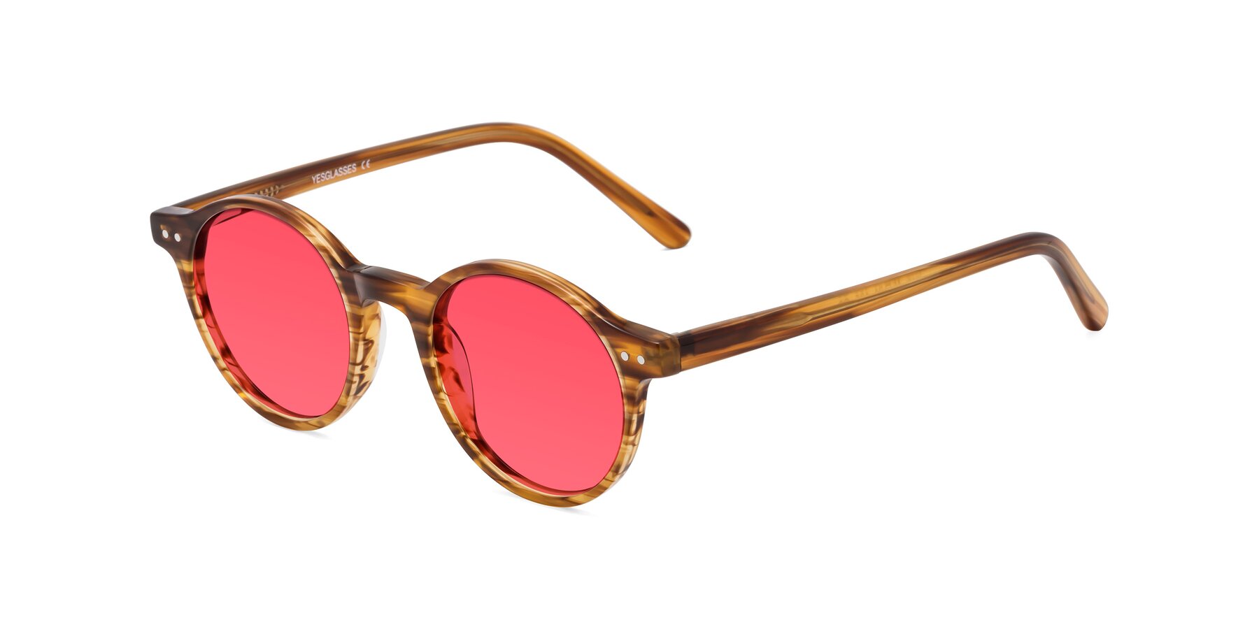 Angle of Jardi in Amber Striped with Red Tinted Lenses