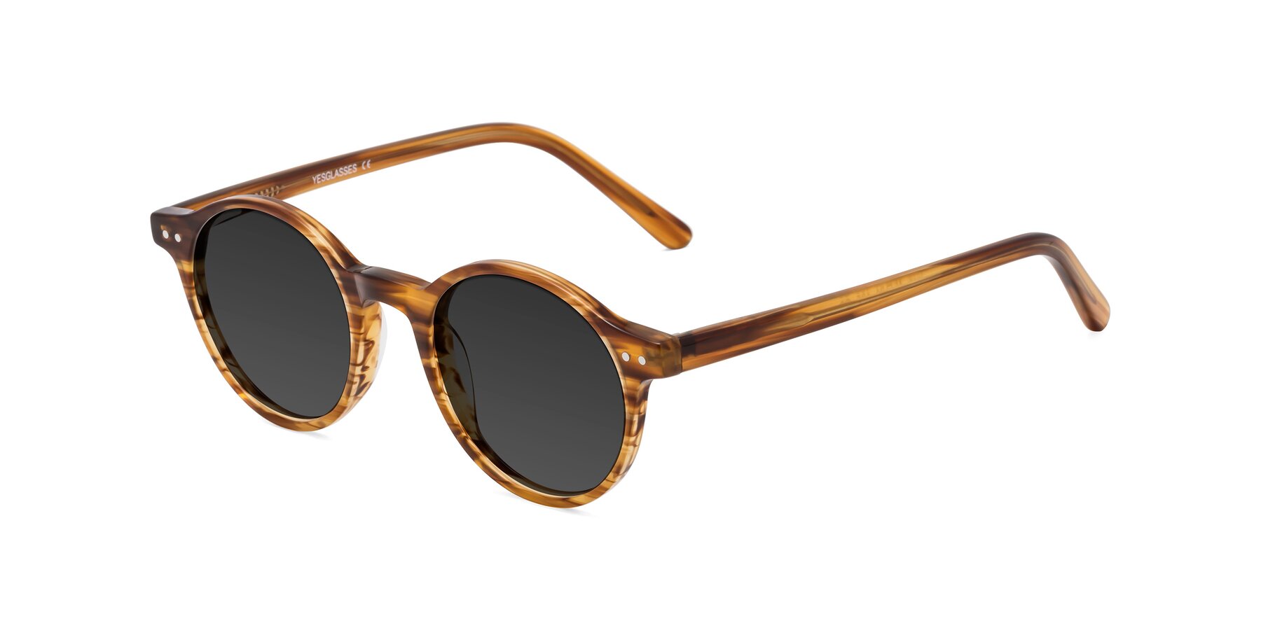 Angle of Jardi in Amber Striped with Gray Tinted Lenses