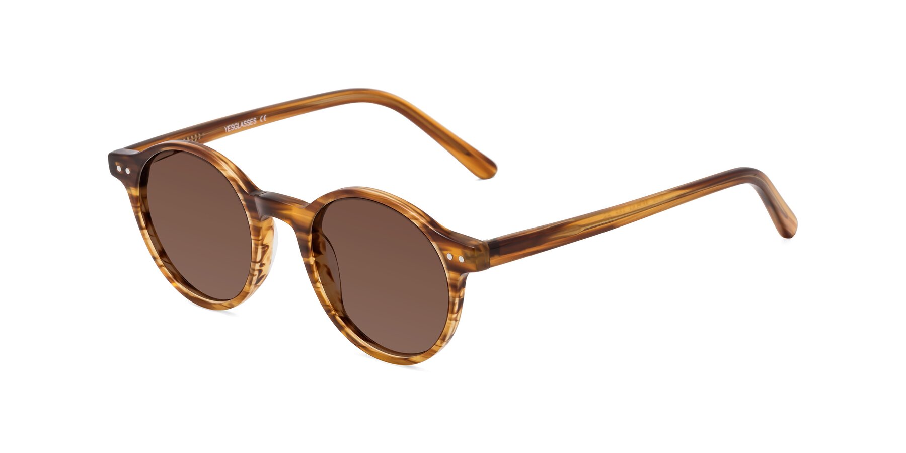 Angle of Jardi in Amber Striped with Brown Tinted Lenses