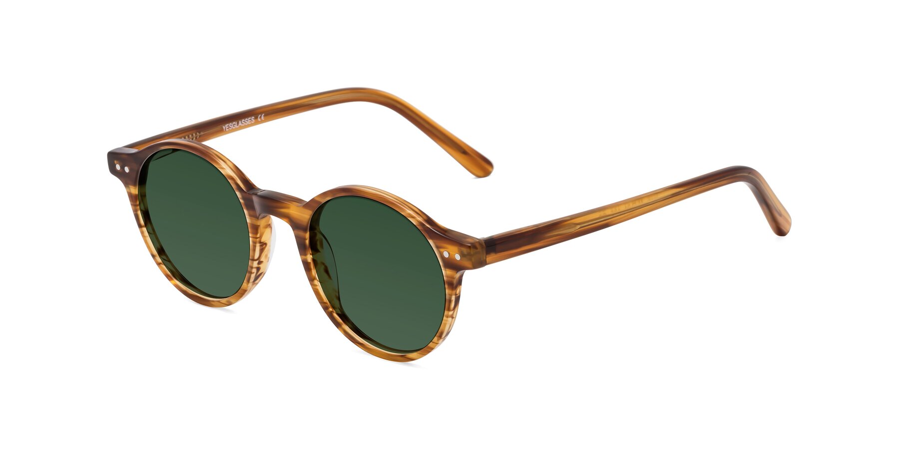 Angle of Jardi in Amber Striped with Green Tinted Lenses