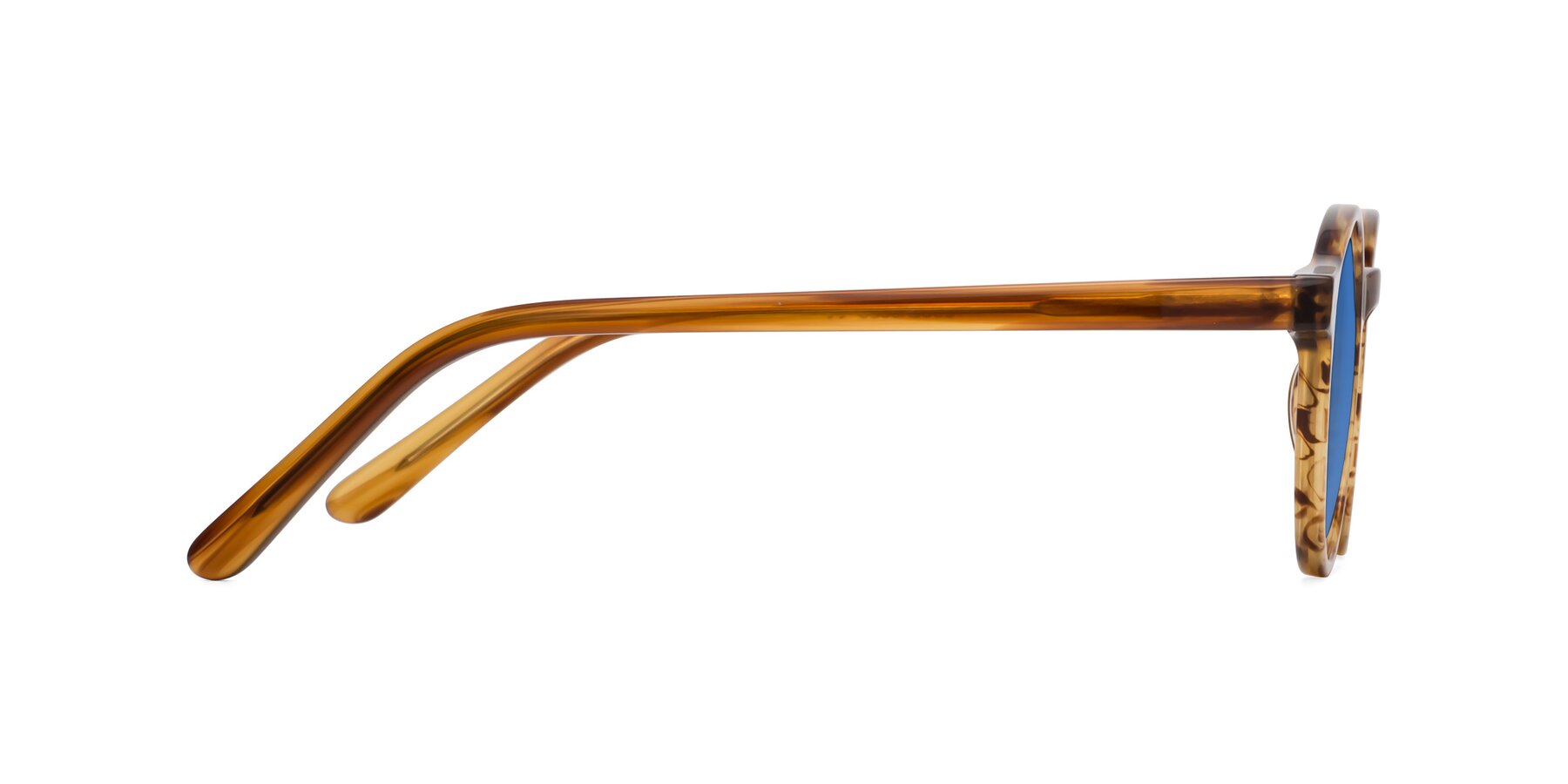 Side of Jardi in Amber Striped with Blue Tinted Lenses