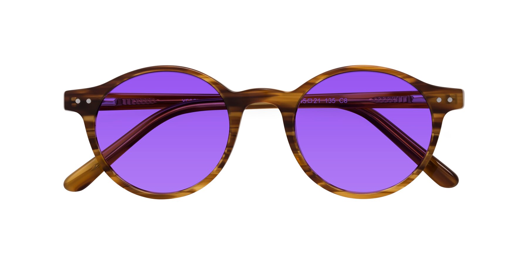 Folded Front of Jardi in Amber Striped with Purple Tinted Lenses