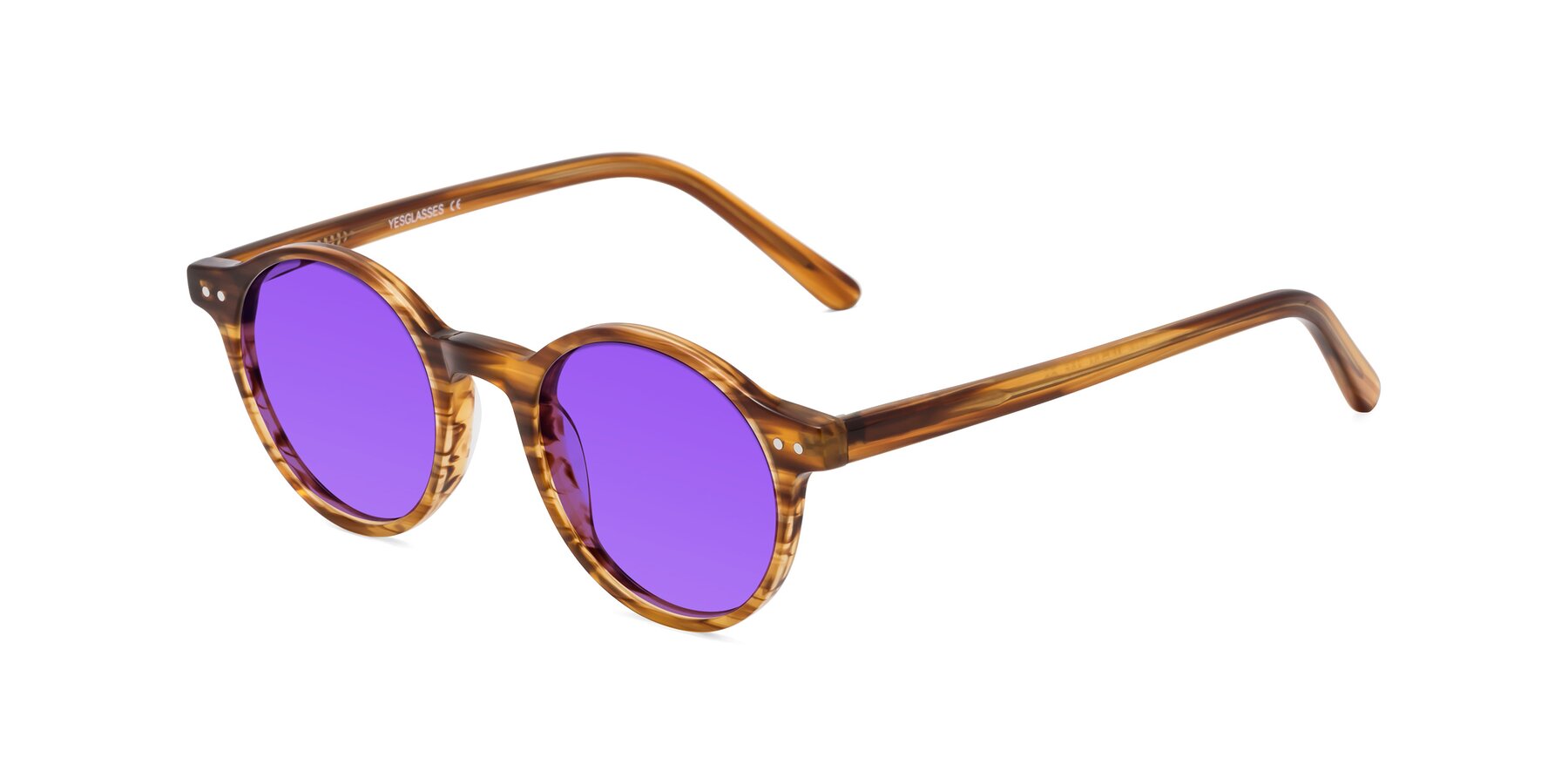 Angle of Jardi in Amber Striped with Purple Tinted Lenses