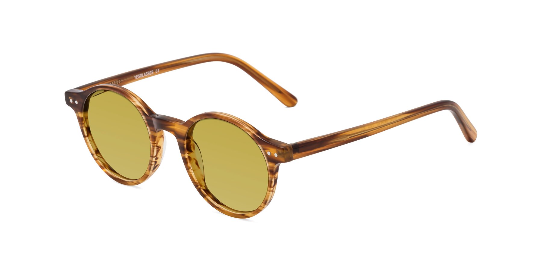 Angle of Jardi in Amber Striped with Champagne Tinted Lenses