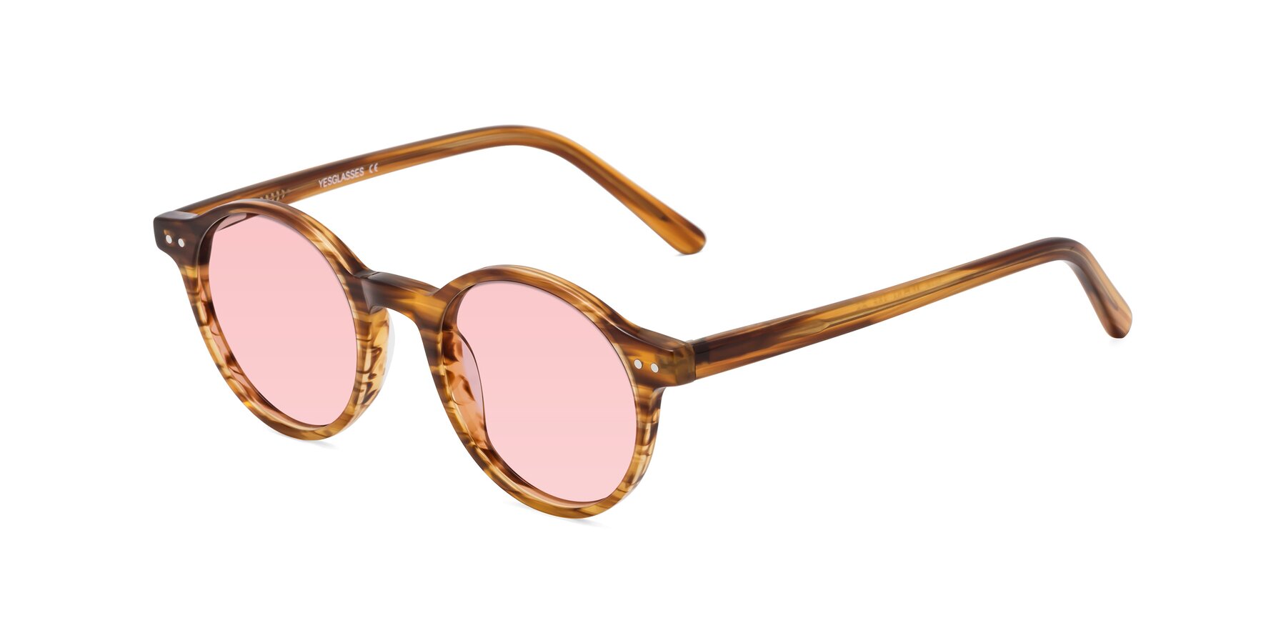 Angle of Jardi in Amber Striped with Light Garnet Tinted Lenses