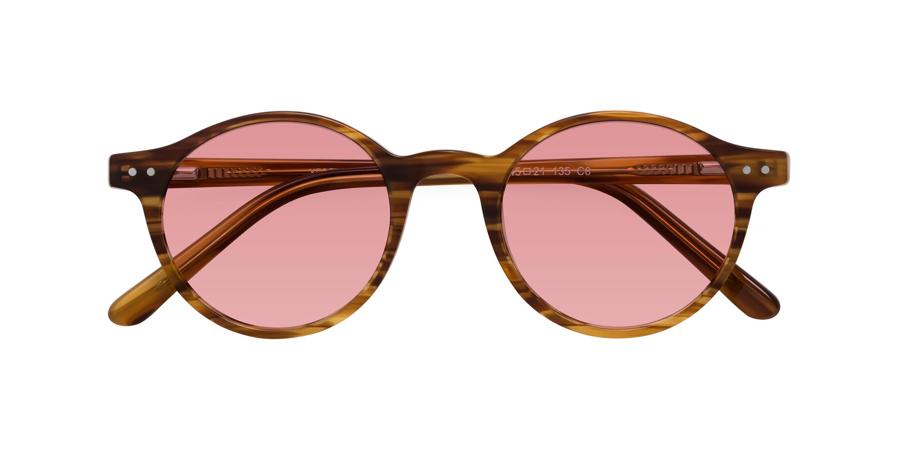 Folded Front of Jardi in Amber Striped with Medium Garnet Tinted Lenses